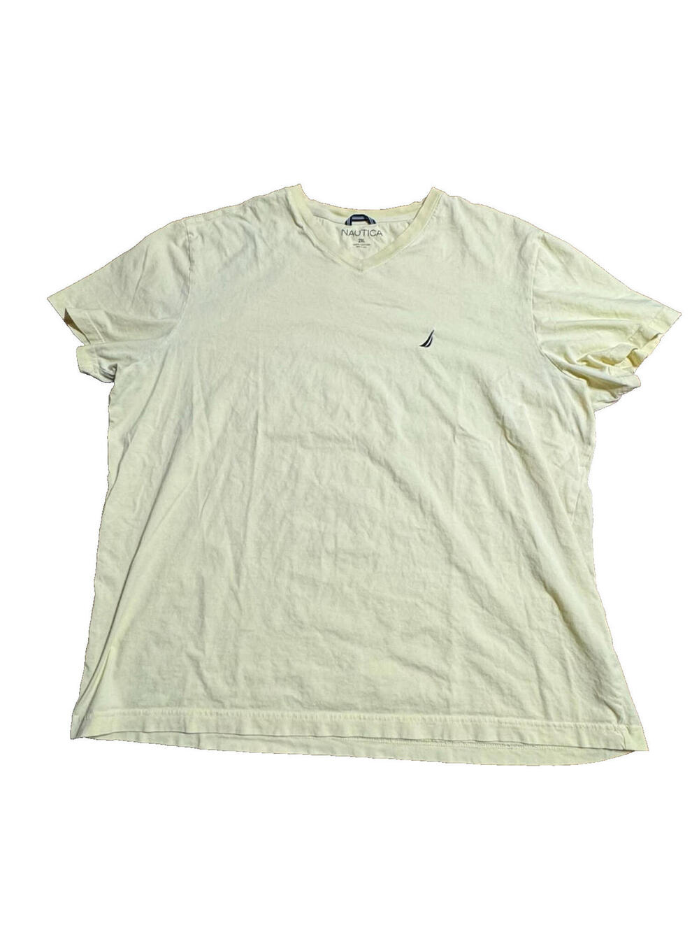 Nautica Mens Premium Cotton V-Neck T-Shirt 2XL Light Yellow 100% Cotton